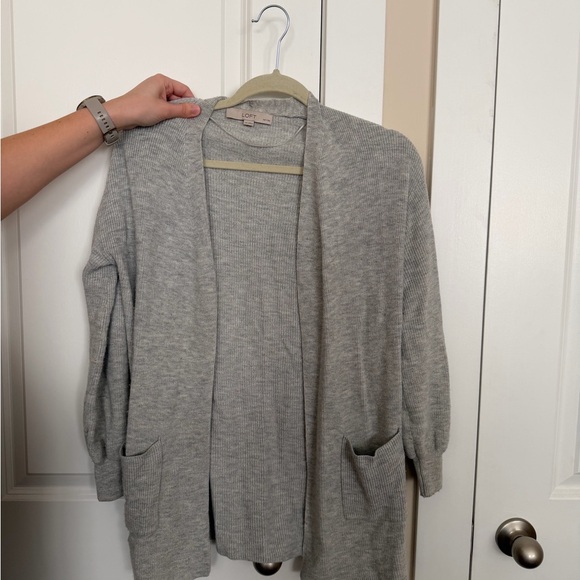 LOFT Sweaters - LOFT Light Gray Open-Front Ribbed Cardigan